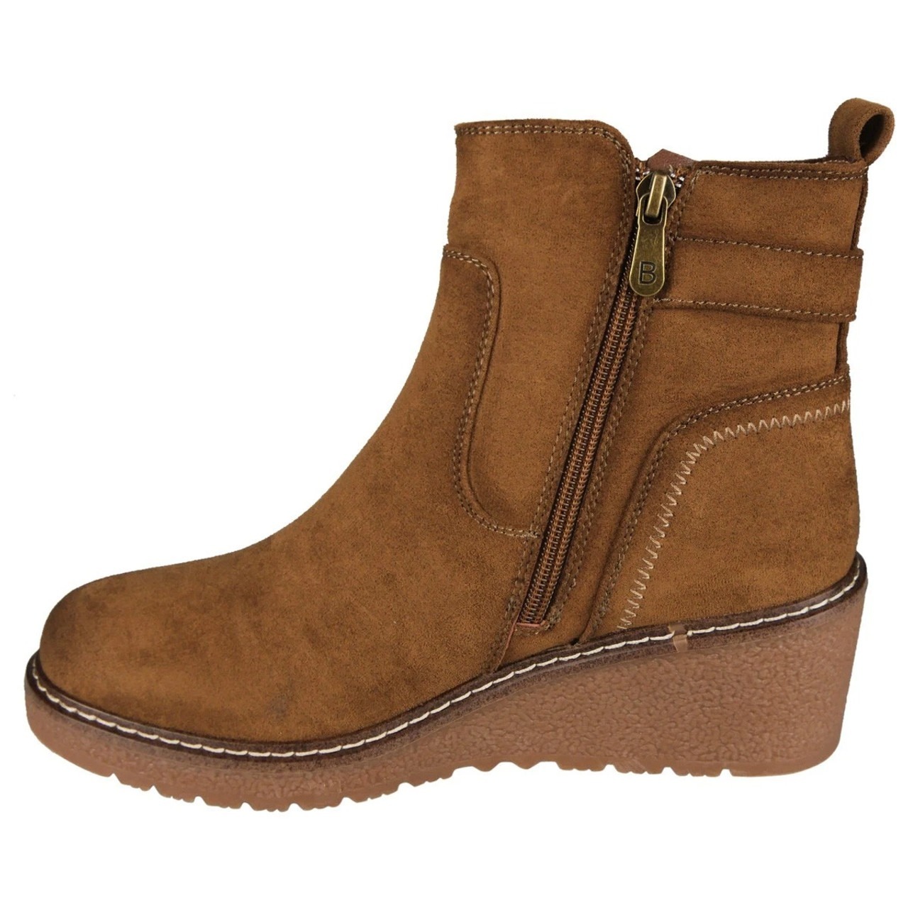 Faux Suede Zip Warm Lined Grip Ankle Boots