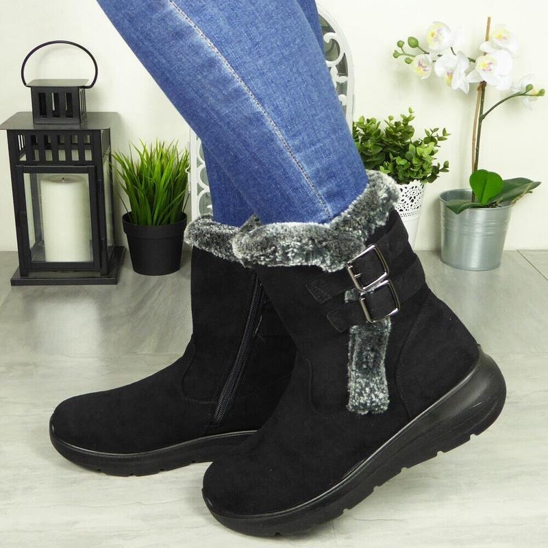 Women's Buckle Fleece Warm Lined Zip Boots