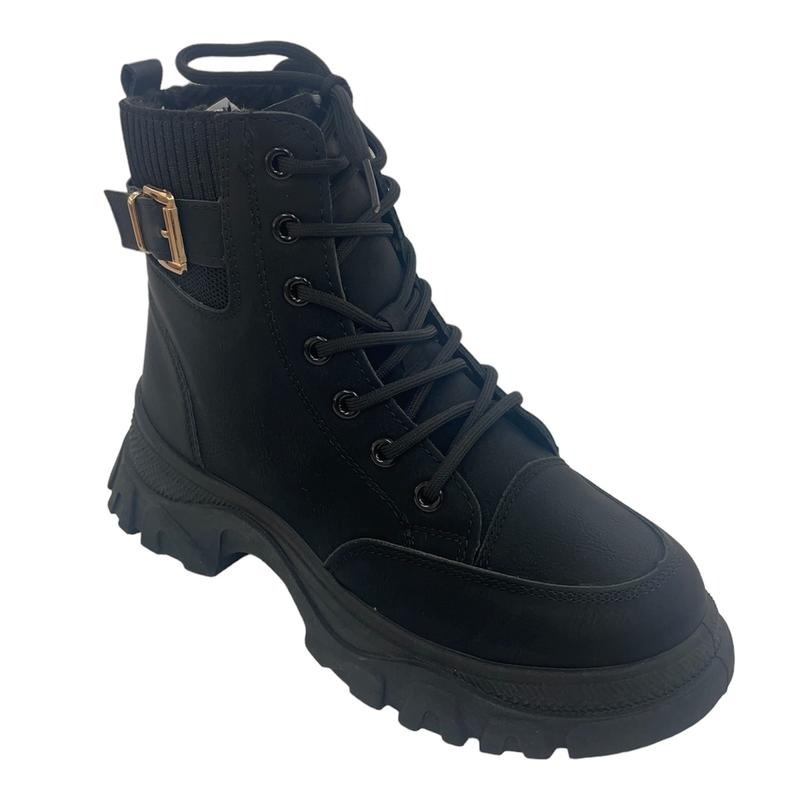 Women's Chunky Lace Up Flat Ankle Boots