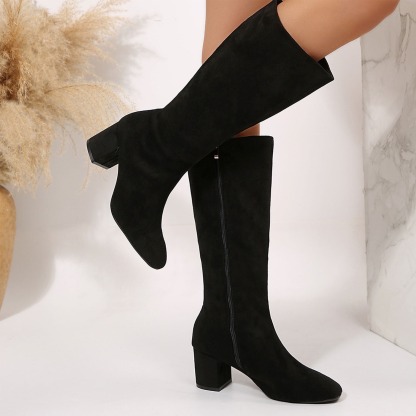 Women's Solid Color Round Toe Boots