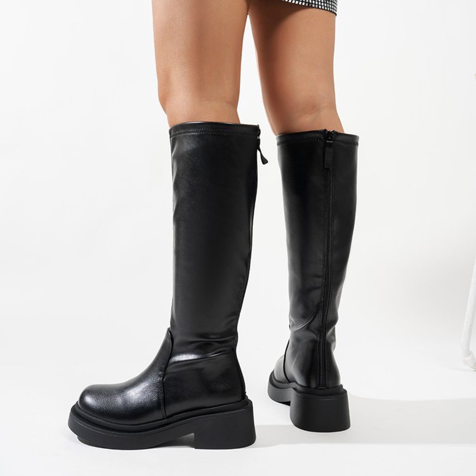 Knee-Length Thick Heel Leather Boots