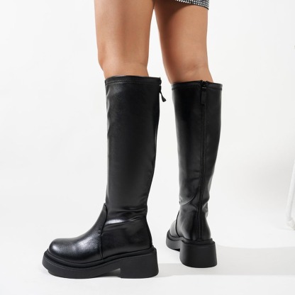 Knee-Length Thick Heel Leather Boots