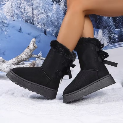 Women's Plush Bow Snow Boots