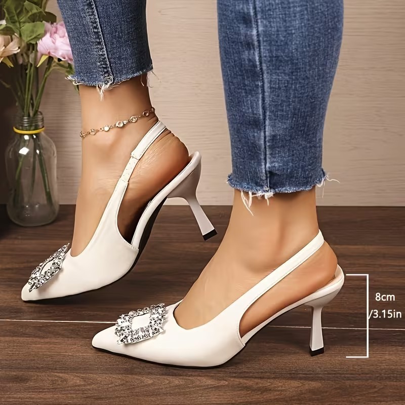 Square Buckle Rhinestone High Heel Sandals