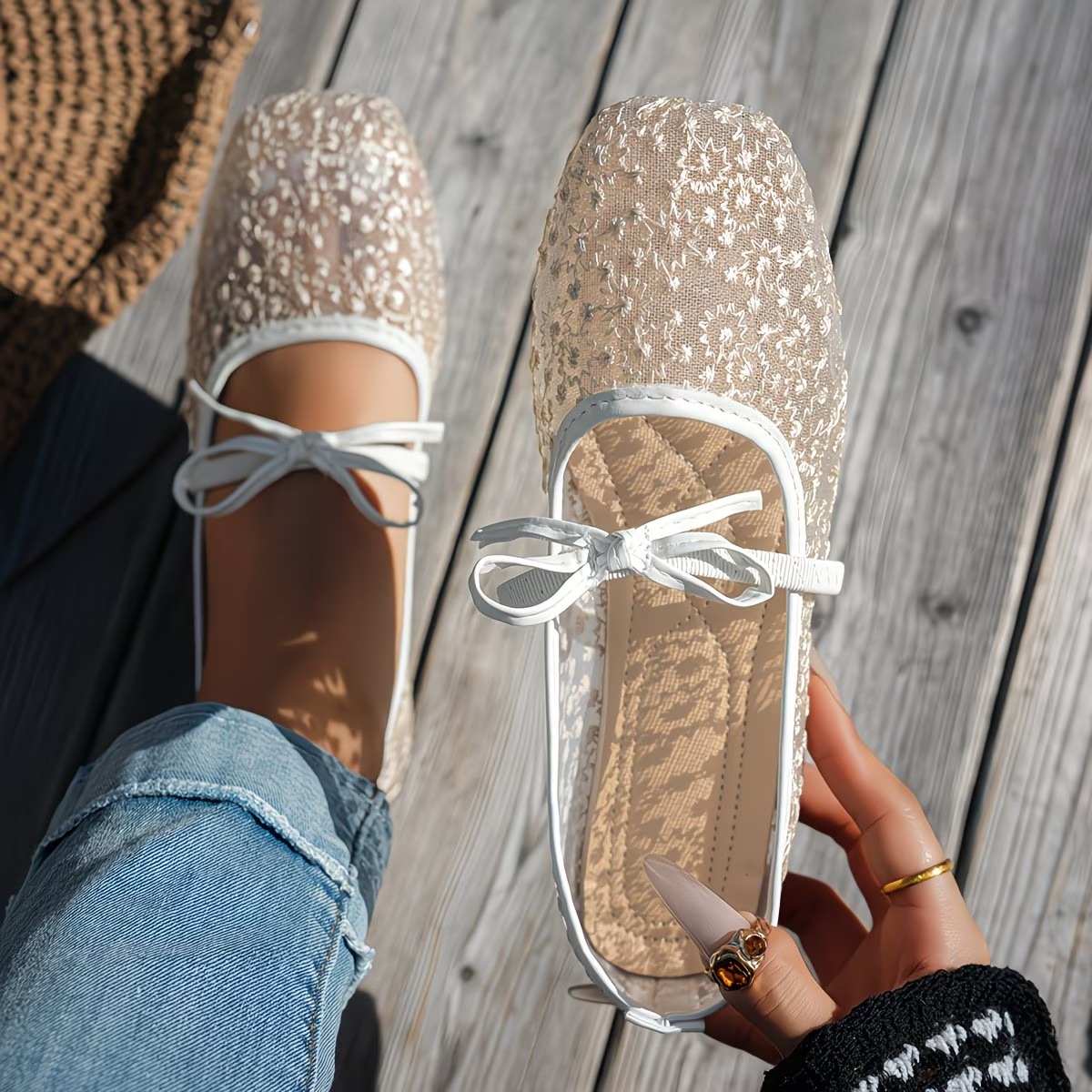 Women's Mesh Square Toe Flats