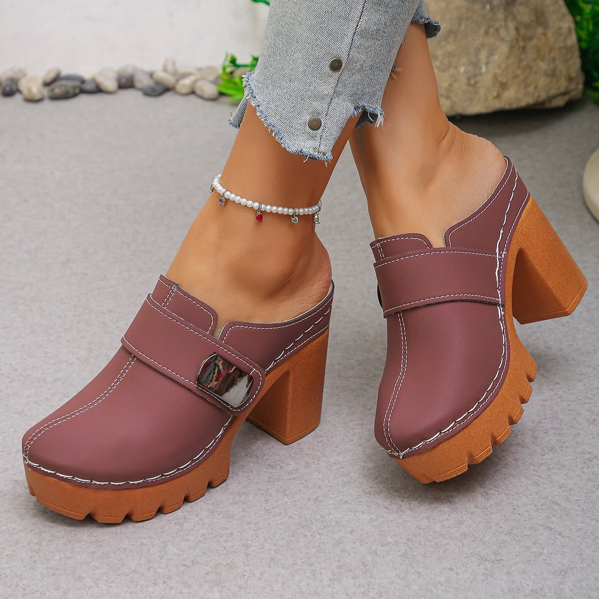 Women's Versatile Slip-On Heeled Sandals