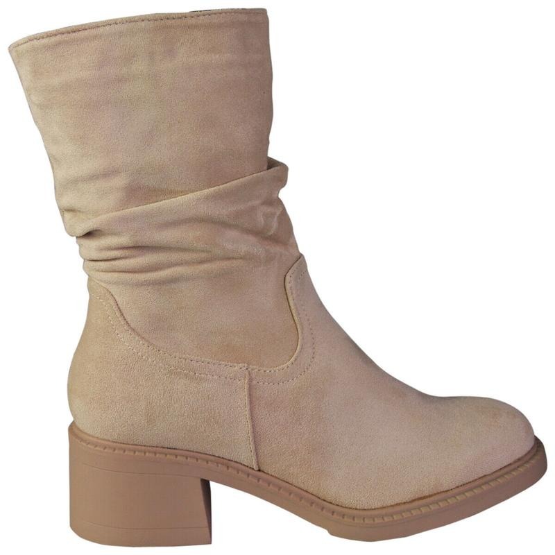 Womens Mid Calf Rouched Cuban Warm Zip Boots
