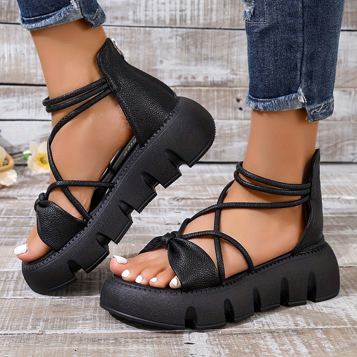 Women's Back Zipper Mid-Heel Flats