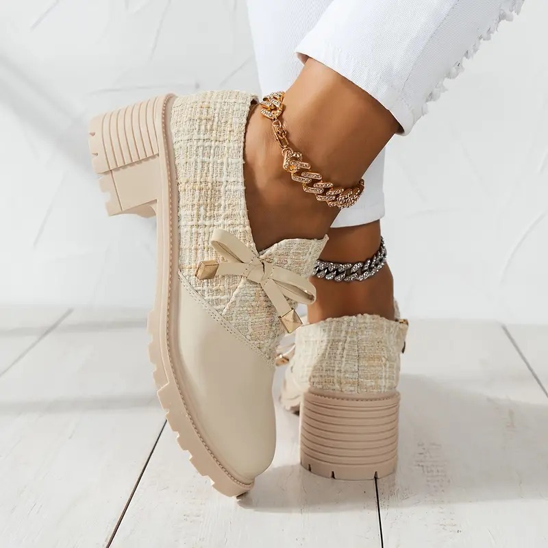 Bowknot Decor Chunky Heel Short Boots