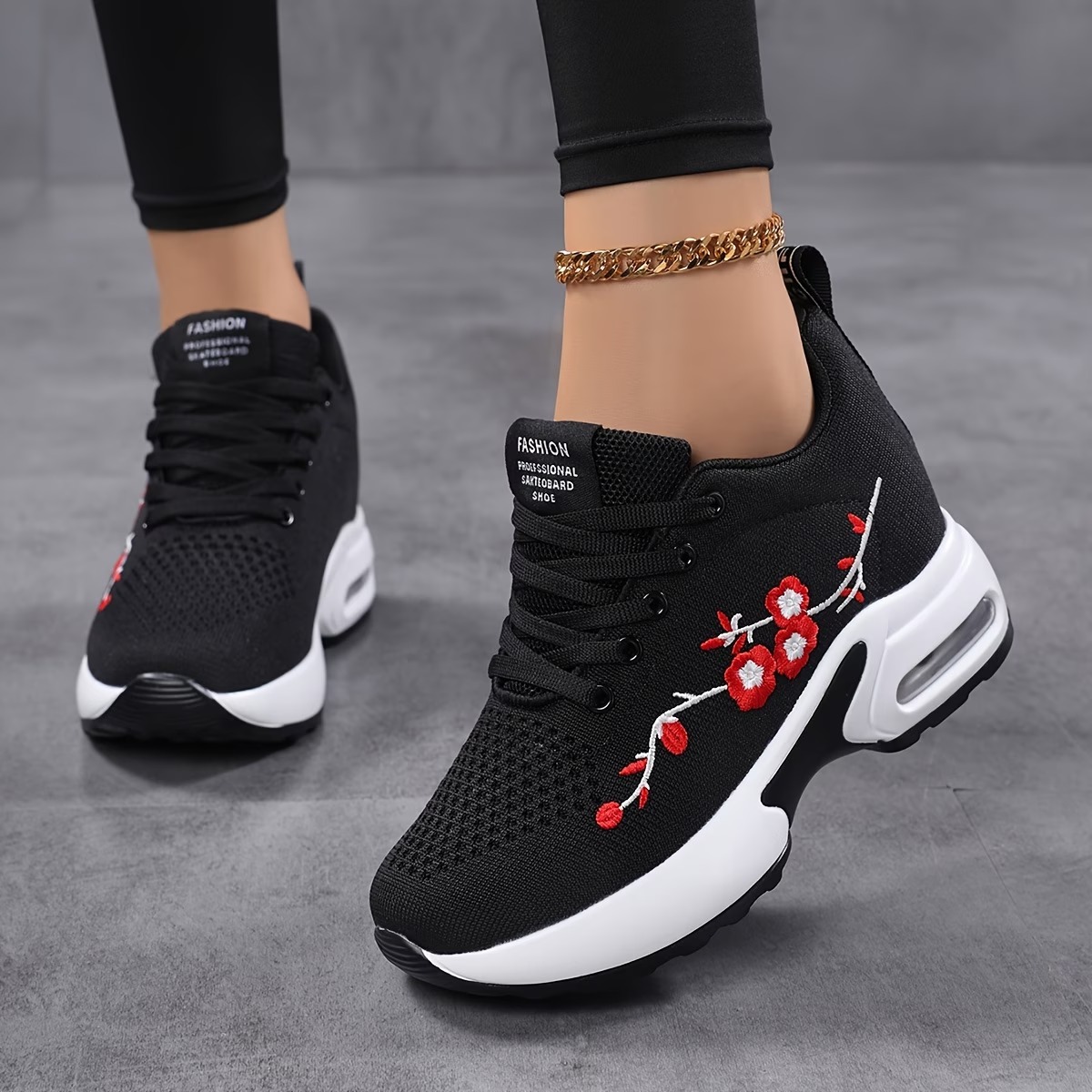 Women'S Embroidered Wedge Sneakers