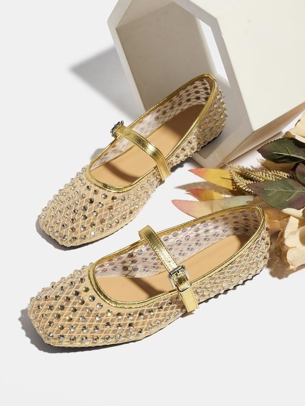 Women's Mesh Rhinestone Ballet Flats