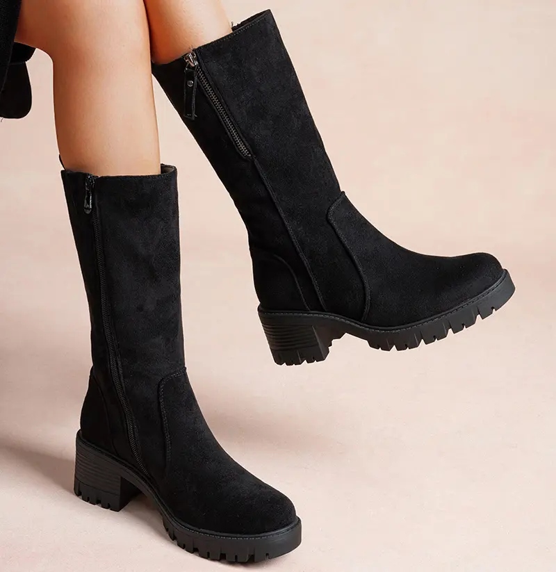 Ladies Faux Suede Chunky Heel
