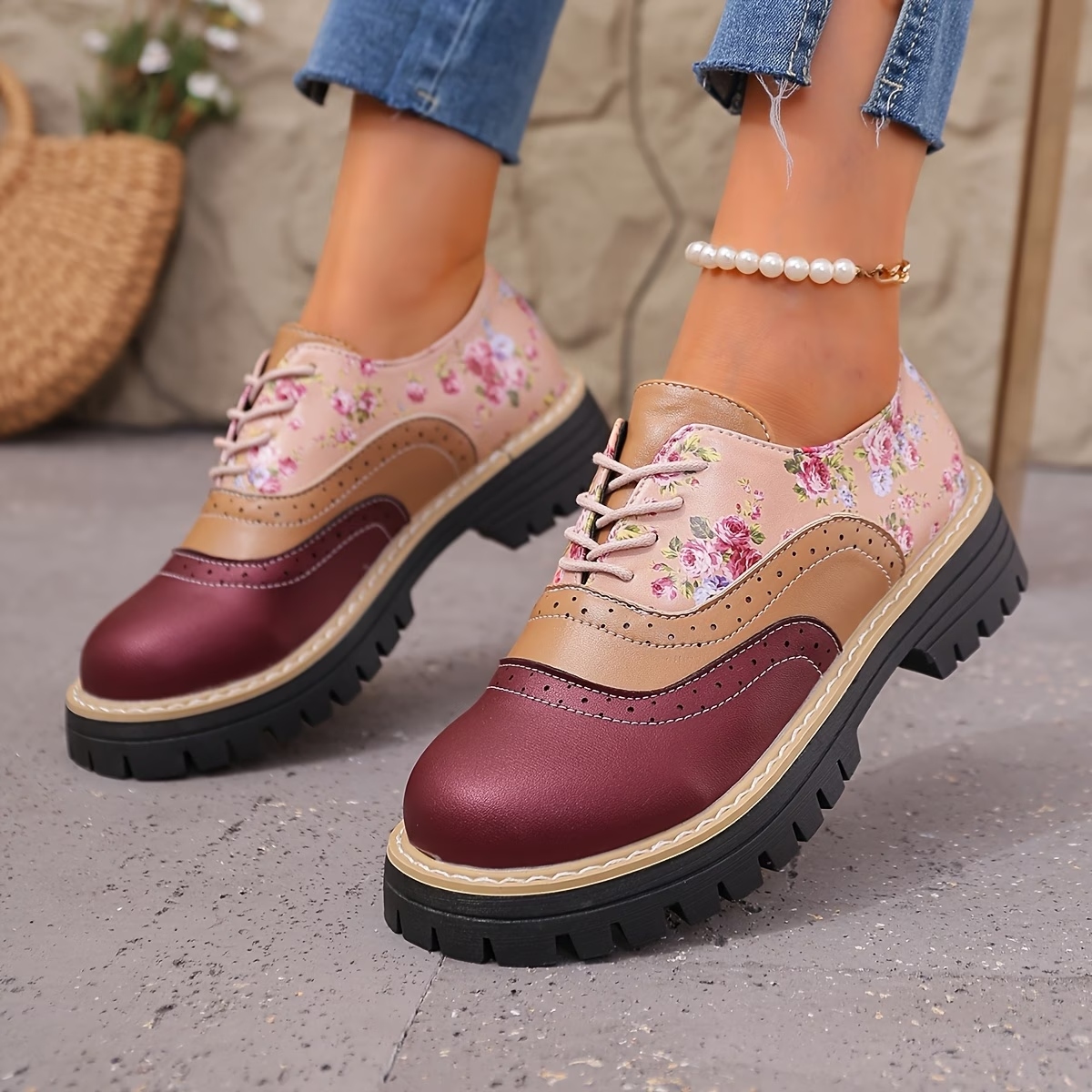 Women's Floral Brogue Single Loafers