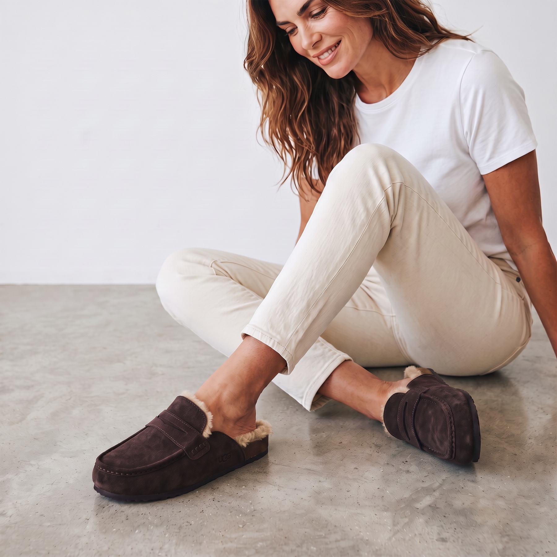 Cow Suede Leather Fur Lined Flat Loafers