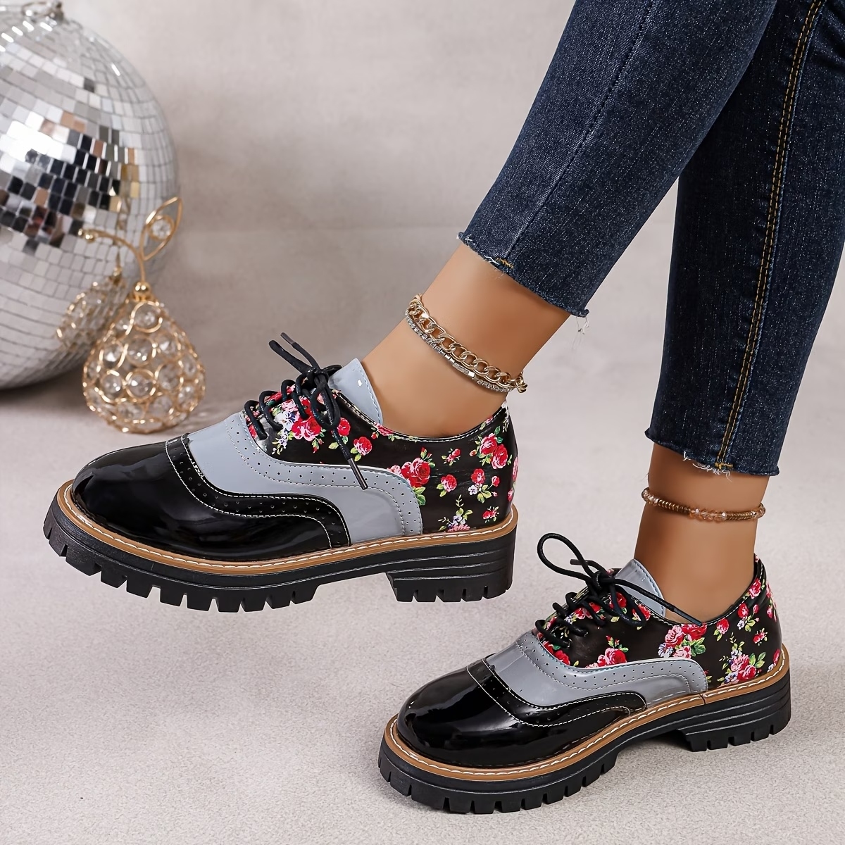 Women's Floral Print Oxford Loafers