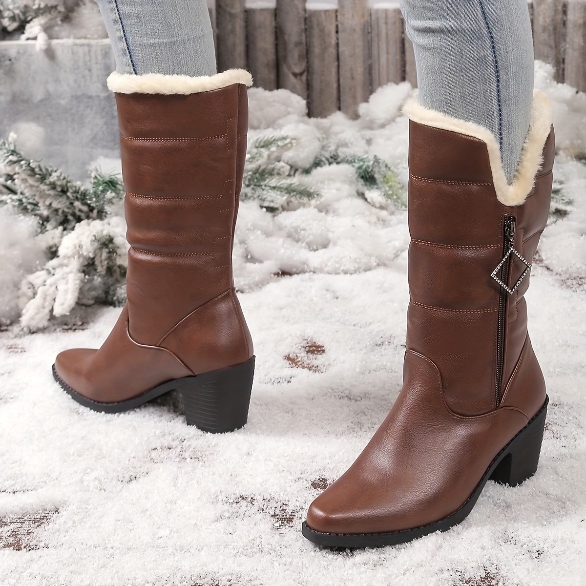 Women's Solid Color Side Zipper Boots