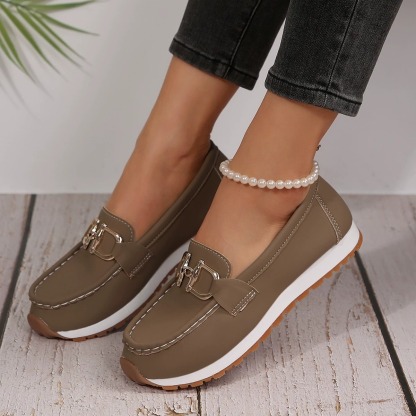 Women's Metallic Buckle Casual Loafers