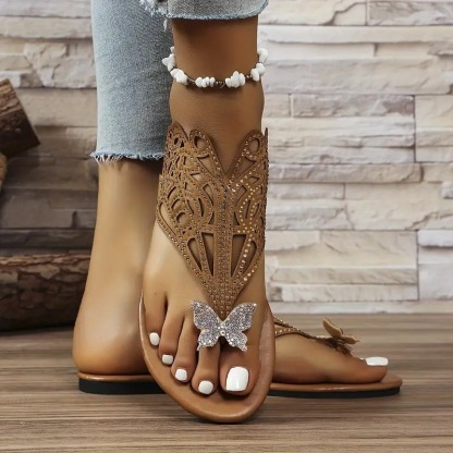 Stylish Faux Cover Butterfly Flat Sandals
