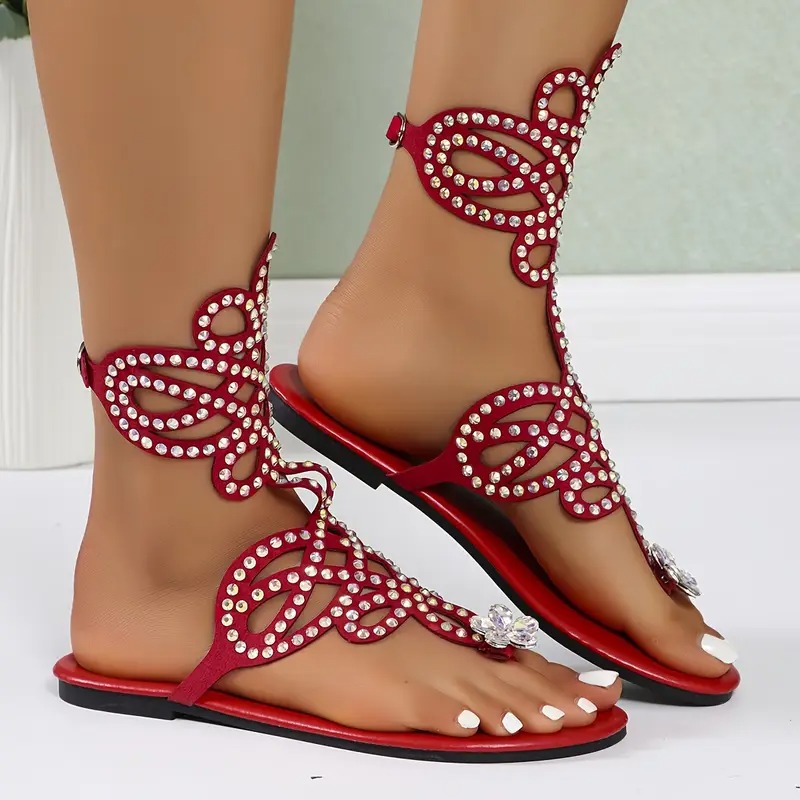 Womens Rhinestone Flat Sandals