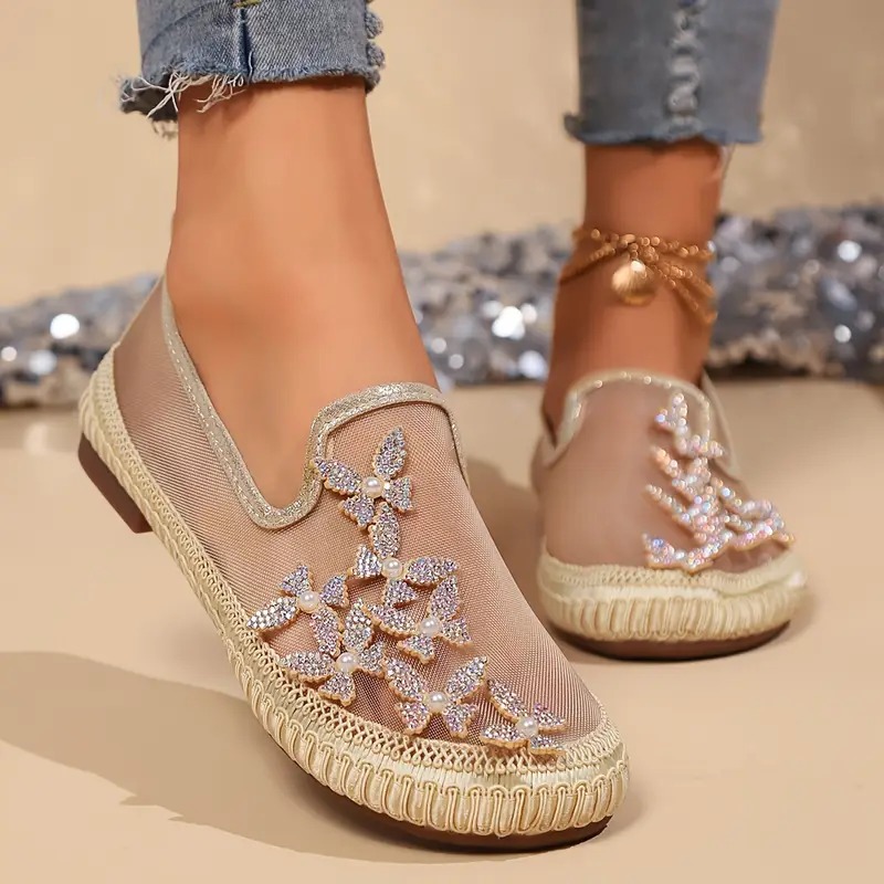 Rhinestone Butterfly Casual Flat Shoes