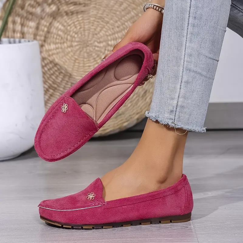 Women's Metallic Flower Accents Slip-On Flats 