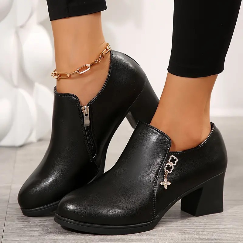 Crystal Side Zipper High Heel Loafer