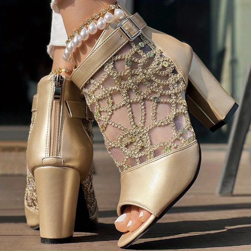 Sparky Fish Mouth Chunky Heel Sandals