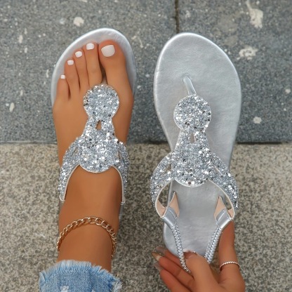 Rhinestone Decor Flat Sandals