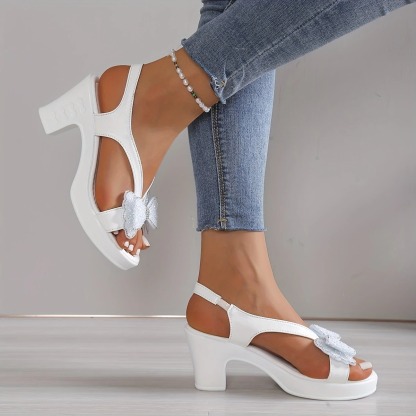 Women's Rhinestone Bow Heel Sandals