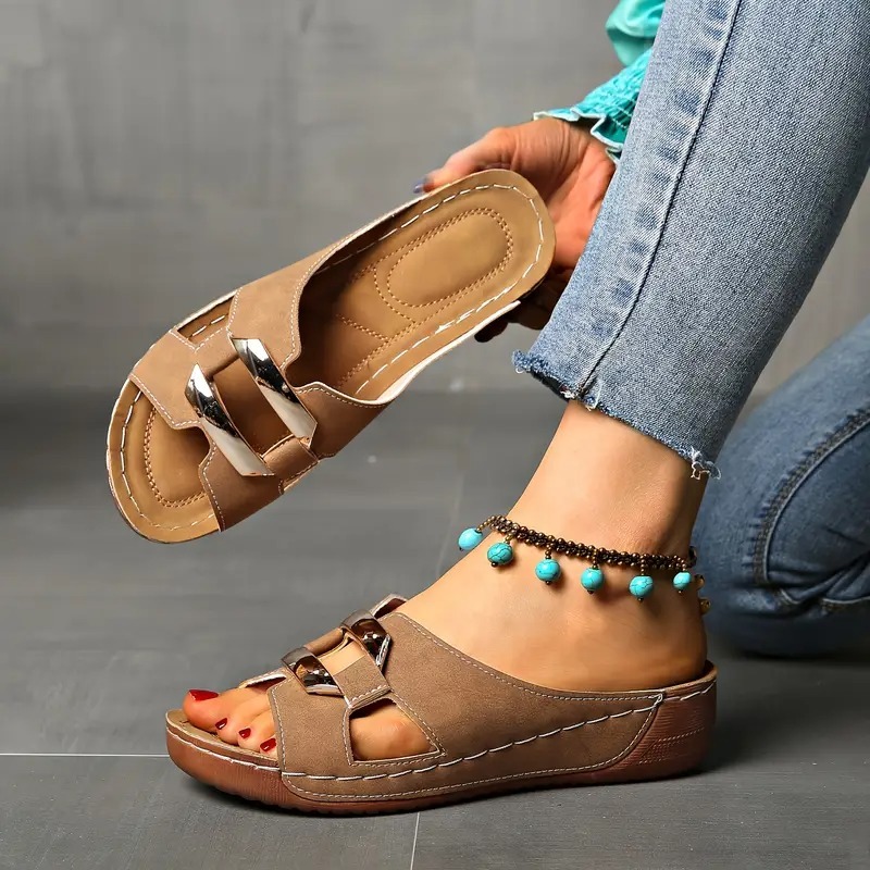 Women's Slip-On Buckle Straps Wedge Sandals