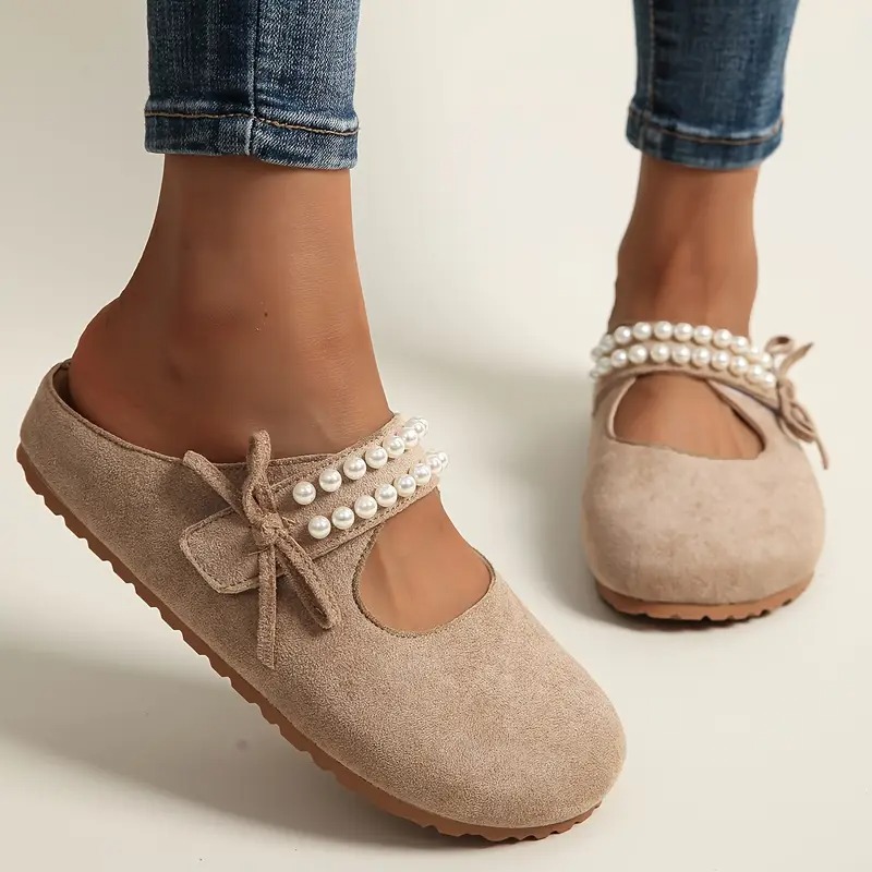 Women's Pearl Bow Mary Jane Flats