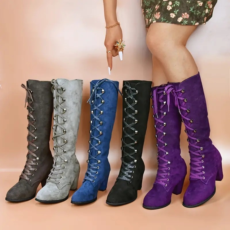 Women's Chunky Heeled Long Boots