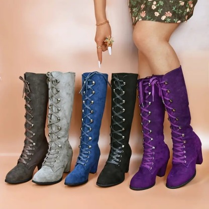 Women's Chunky Heeled Long Boots