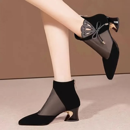 Women'S Elegant Black Pointed-Toe Ankle Boots