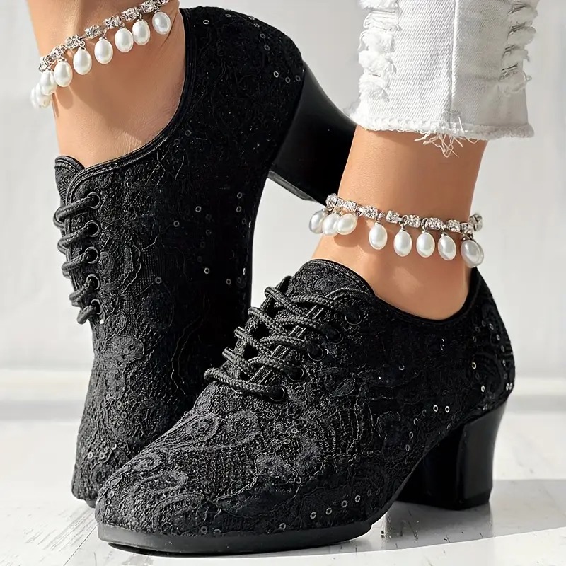 Closed Toe Lace-Up Latin Dance Heels