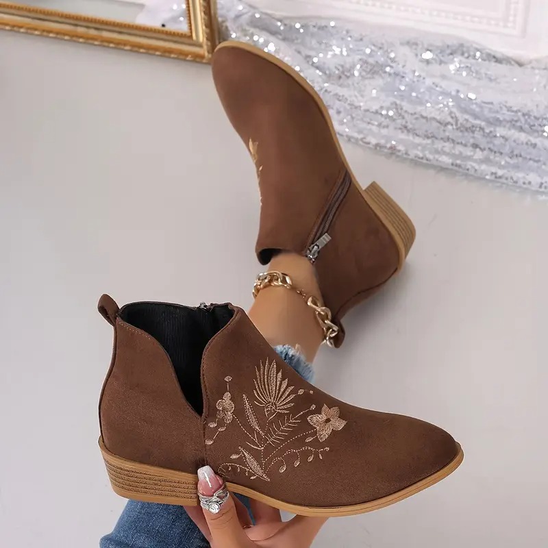 Women's Elegant Floral Ankle Boots