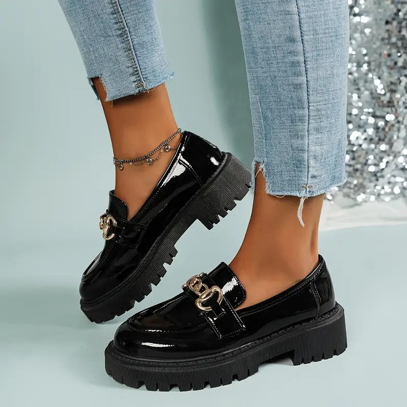 Stylish Buckle Accent Round Toe Loafers