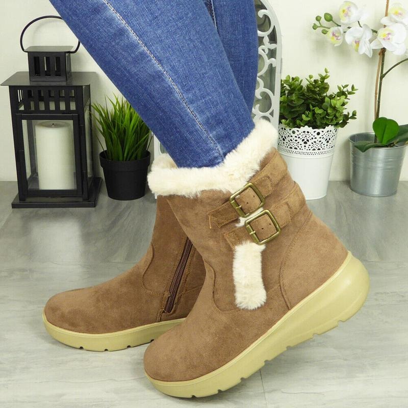 Women's Buckle Fleece Warm Lined Zip Boots