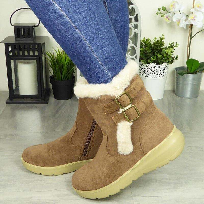 Women's Buckle Fleece Warm Lined Zip Boots