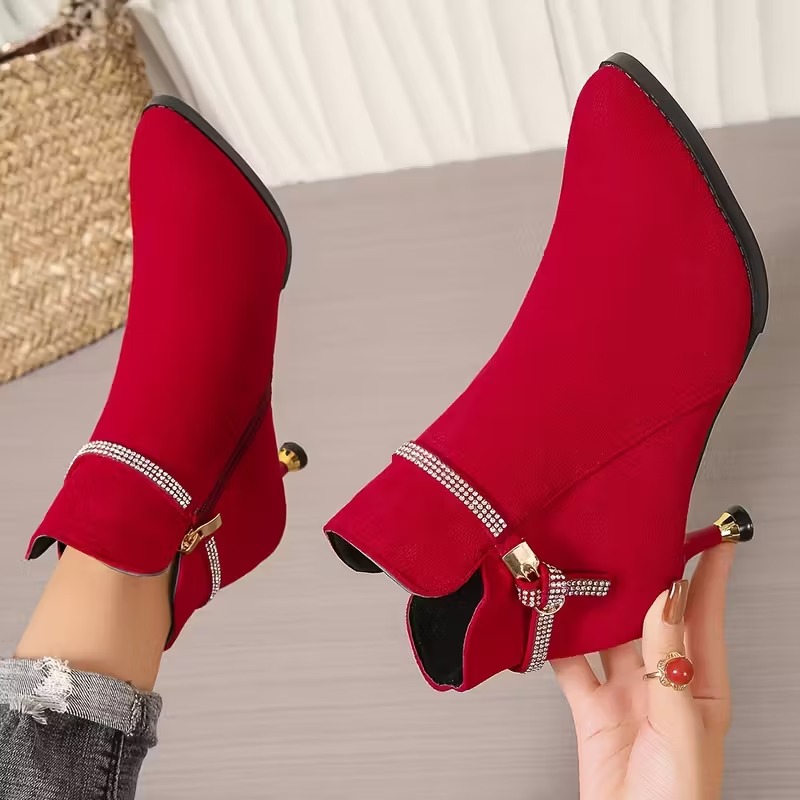 Women's Rhinestone Heeled Boots