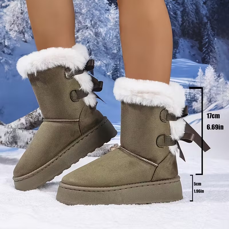 Women's Plush Bow Snow Boots