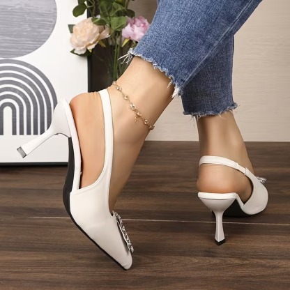 Square Buckle Rhinestone High Heel Sandals