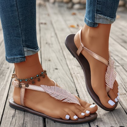 Women's Leaf-shaped Rhinestone Sandals