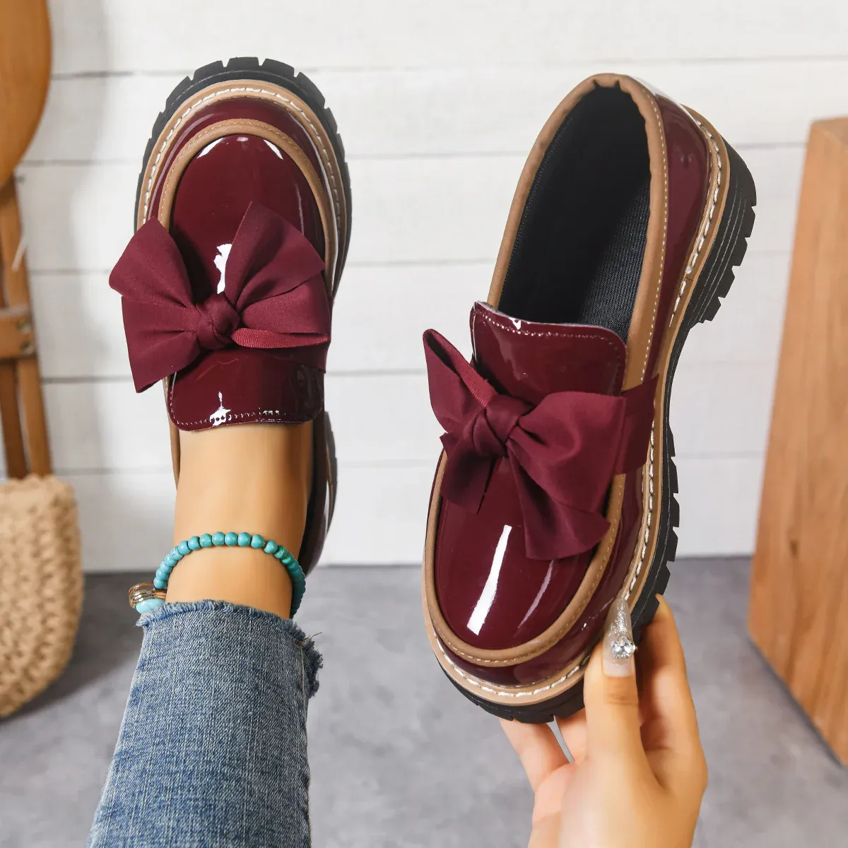 Bowknot Retro Thick-Soled Shoes