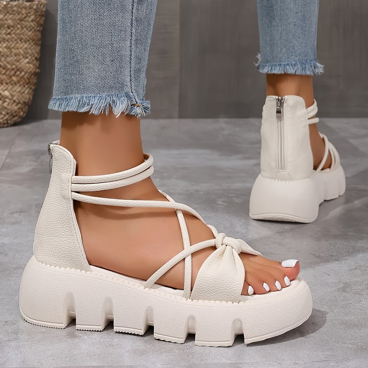 Women's Back Zipper Mid-Heel Flats