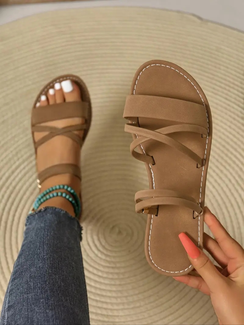 Women's Plain Color Strap Slides