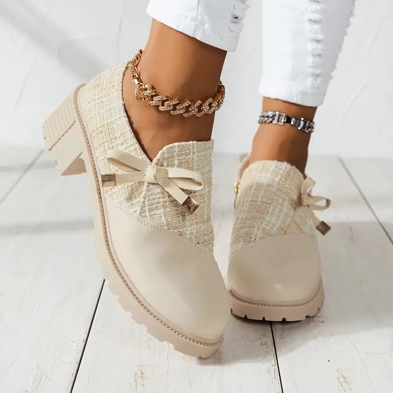 Bowknot Decor Chunky Heel Short Boots