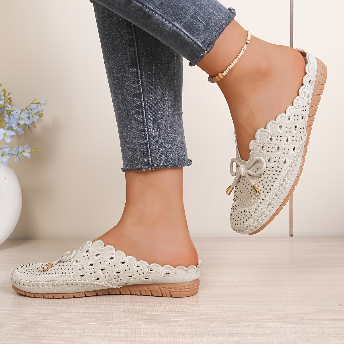 Women's Openwork Bow Headband Slippers