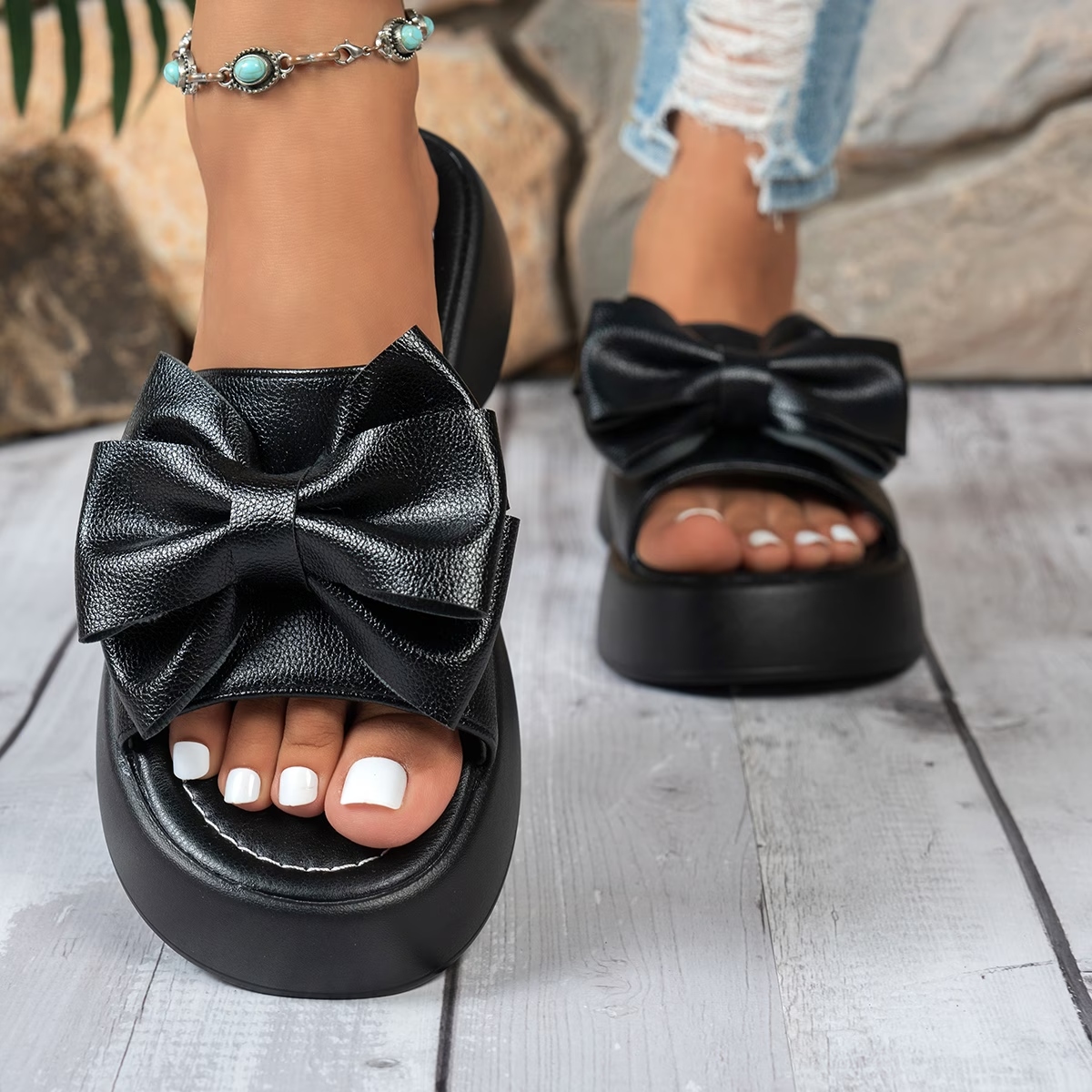 Women's Elegant Bow Thick-Soled Sandals