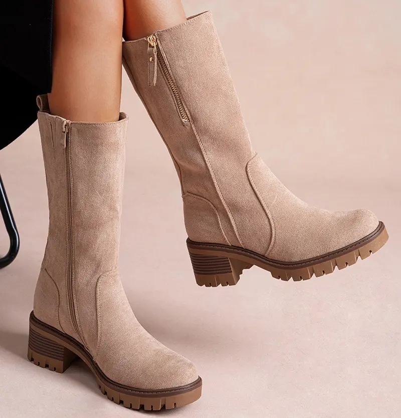 Ladies Faux Suede Chunky Heel